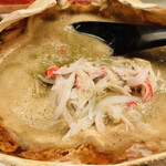 緒方 - 【写真㉖】間人蟹の蟹味噌酒、炭火焼き間人蟹(3番脚)