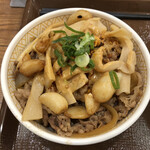 すき家 - にんにくピリ辛ゴマだれ食べラー・メンマ牛丼