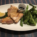 鶏がさきか卵がさきか - 知床若鶏の岩塩焼きとえだ豆