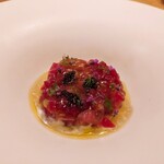Maeshiba Ryouriten - ⚫季節のお魚冷前菜「大間の本マグロ　カリフラワー　フルーツトマト　キャビア」