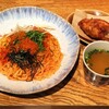 罪なたらすぱ  - 罪な激辛明太すぱ（麺大盛）、とり天、スープセット