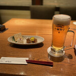 Kamado Shouri To Osake Kurobe - お通しと＆生ビール