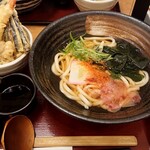 Kineya - 季節天丼定食(温うどん1.5玉)