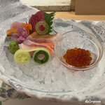 Wami Ajidokoro Fuurin - 目鉢鮪 赤身､鰤､秋刀魚､赤伊佐木の造りといくらの盛合せ
