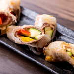 Cow tongue roll with zucchini and paprika