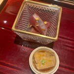 銀座 しのはら - 溜まり醤油で漬けた戻り鰹　あん肝