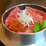 Kama-cooked rice with wagyu beef and salmon roe