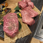 焼肉JIN - 右から◯和牛ハラミ　極タン　塊極ロースステーキ(200g) 
