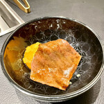 完全個室焼肉かなう - ⑪10秒肉ザブトン　〜すき焼風〜
            　・濃厚地養卵と柚子で