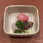 御料理 寺沢 - 塩竈ひがしもの目鉢鮪 トロと中トロ､鮃 昆布〆､鰤 焼霜