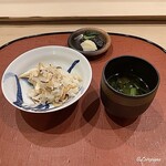 御料理 寺沢 - 松茸ごはんと香の物と味噌汁