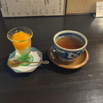 土家 - みかんのゼリー(上)  りんごのシャーベット(下)    ほうじ茶