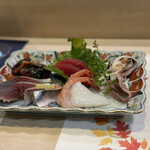 双葉寿司 - 旬魚お刺身の盛り合わせ。