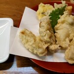 そばや哲心 - 牡蠣天ぷらはしおで。