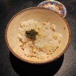 薪鳥新神戸 - そぼろご飯 + 生姜 + かんずり