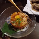 旬菜処 びいどろ - セーイカのコク旨自家製ラー油たれユッケ