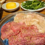 カウンター焼肉かるび - ネギ塩タン、てっちゃん