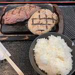 感動の肉と米 - ロースステーキ180 とハンバーグ