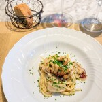 La Brianza - 白子と下仁田ねぎスパゲッティ。まったり白子がねぎの香味で引き締まった感じのスパゲッティ、今時期だけのお楽しみね