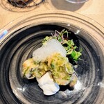 La Brianza - 牡蠣のフリット自家製卵白マヨネーズ柑橘の泡。丁度牡蠣フライが食べたい気分でした～(*˘︶˘*).｡.:*♡嬉しい　卵白マヨネーズがタルタルっぽく泡がさっぱり感、ほんと美味しかった