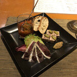 眞 - 前菜3種盛合せ：ラタトゥイユ、鴨の生ハム、お肉のテリーヌ