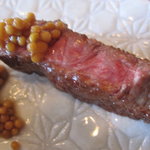 レストラン makiya - ミスジのステーキ　ヤングコーン・マダガスカル産の粒マスタード添え