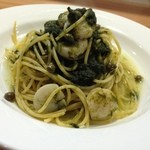 カフェ チルコリーノ - 20130519　600円　高知産青のりと帆立貝のパスタ　ケイパー大量　笑