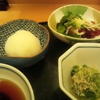 日本料理 芝桜 - 先付。サラダとお浸しと大根おろしが出ます。