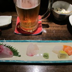 囲炉裏 温石 - お刺身が出て来ました