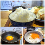 Kansuke - ◆ご飯はつやつやお茶碗が小さめですので、何とか完食。お代わり無料。卓上には「ふりかけ」も用意されています。 ◆白身は苦手ですので､お行儀悪いのですが「黄身」だけ頂きました。m(__)m