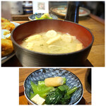 Kansuke - ◆小松菜とお揚げの煮浸しもいいお味。 ◆お味噌汁にもお揚げタップリ。