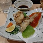 Sushi Tempura Gosakutei - ●ﾗﾝﾁ。単品。中瓶ﾋﾞｰﾙ825+刺し(鮑ｱﾜﾋﾞ1738X2+ふぐてっさ1518X2)+ﾌｸﾞ唐揚1738+天ぷら蓮根418=9,383円