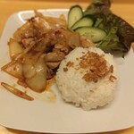 Stir-fried chicken with chili pepper and lemongrass & rice (COM GA XAO SA OT)