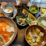 カフェ笑夢 - はらこ飯ランチ。自家製ケーキ＆コーヒー付1700円。ありえない充実度。