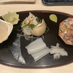 輪鮮処 ひろ - 本日のおすすめ 刺盛車鯛昆〆アオリ梅貝あじなめろう