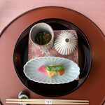 紀尾井 なだ万 - 先付 壬生菜うにサーモン 湯葉