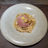 新宿 鉄板焼き YOKOTA - 前菜　旬野菜と黒毛和牛のしゃぶしゃぶ　秋茸の餡