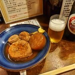 稲作 - おでん(大根、つくね、がんも)、瓶ビール