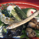 草喰 なかひがし - 7月【八寸】鱧飯寿司・揚出茄子の枝豆射込など