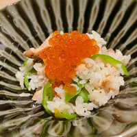 しゃぶしゃぶと焼肉 わにく ミッドランドスクエア店 - 秋鮭と万願寺とうがらしの炊き込みご飯