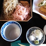 蕎麦彩膳 隆仙坊 - 天かき揚げせいろ￥1700＋八重の桜そばとの二色盛りの大盛り￥400（H25.5.21撮影）