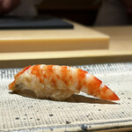 鮨 西崎 - 車海老。こちらはしっかり握って…