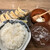 肉汁餃子のダンダダン - 料理写真:冷めた餃子の定食。温泉たまごがなければ、ご飯残します。