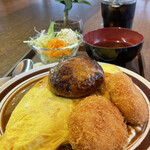 miino食堂 - オムライス 大盛り   ハンバーグ＆カニコロTP