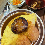 miino食堂 - オムライス 大盛り   ハンバーグ＆カニコロTP