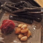 竹の子 - キャラブキの佃煮　松の実味噌　梅干し
