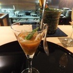 梶川 - 先付；オクラ、蟹、茄子