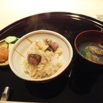 梶川 - 飛騨牛と竹の子のご飯、アサリの味噌汁と香の物