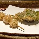 みかわ 是山居 - ウニ大葉巻き。銀杏。