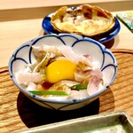 炎水 - 虎河豚皮　ポン酢　鶉卵